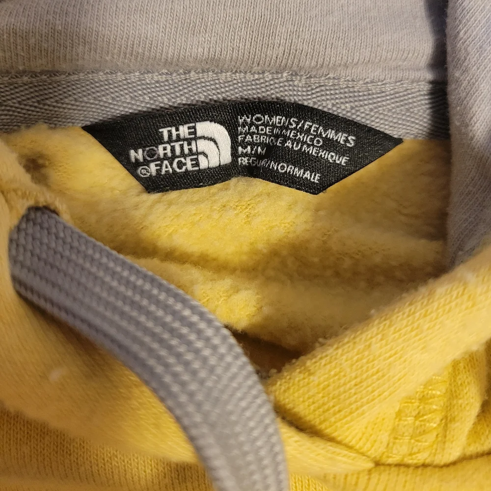 The North Face Yellow Hooded Sweatshirt Medium Cotton Polyester Winter Layer - Picture 4 of 9